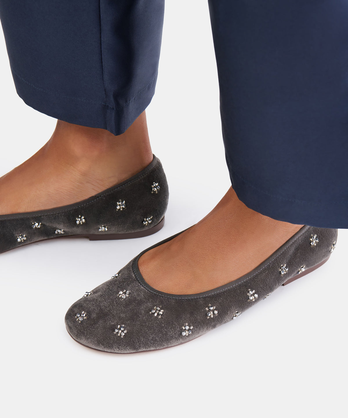 CALIA VELVET BALLET FLATS GREY VELVET - view 2