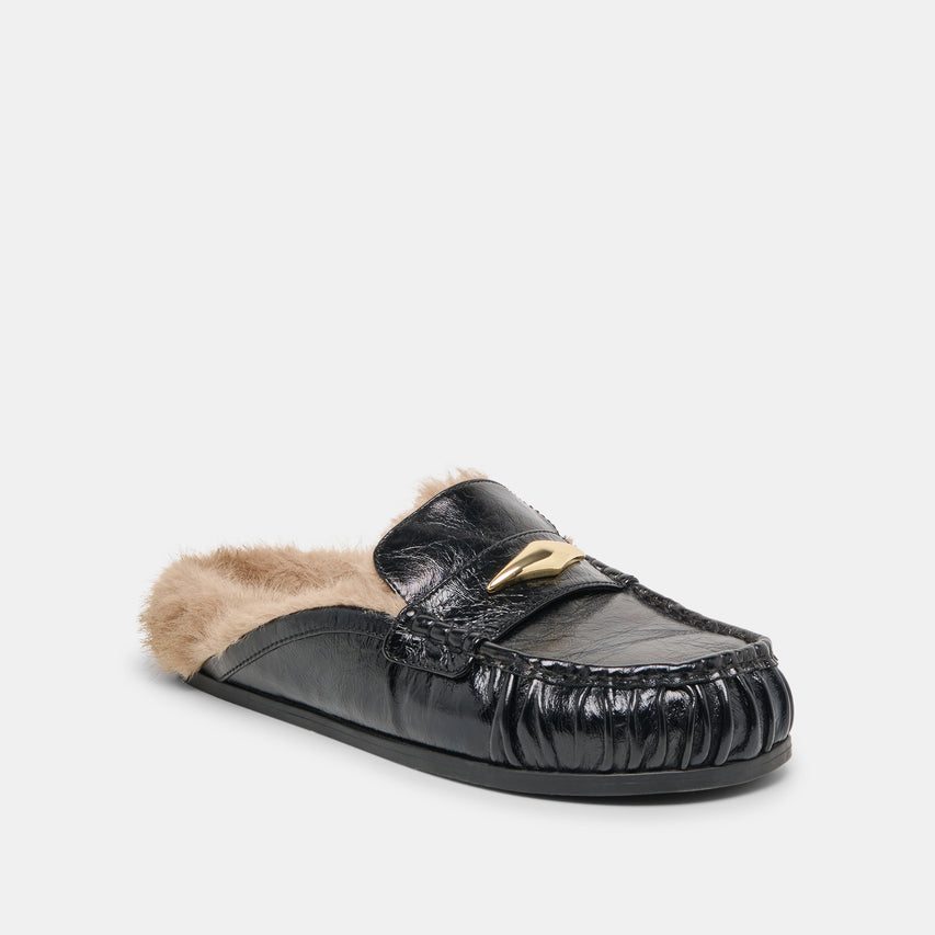 JODERO PLUSH FLATS BLACK LEATHER