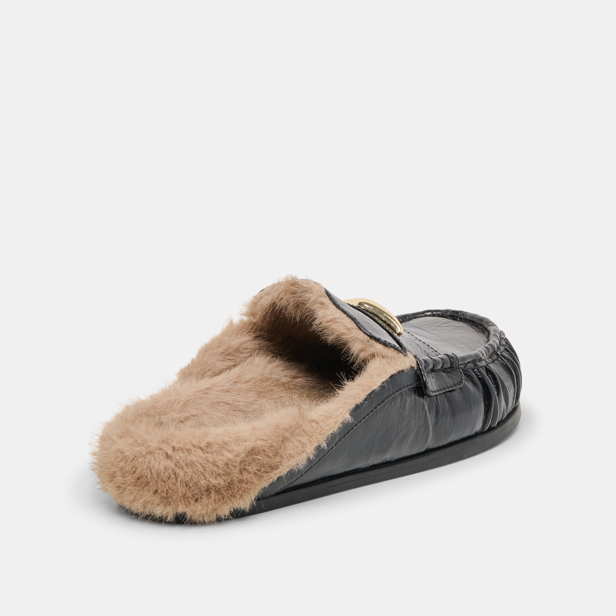 JODERO PLUSH FLATS BLACK LEATHER