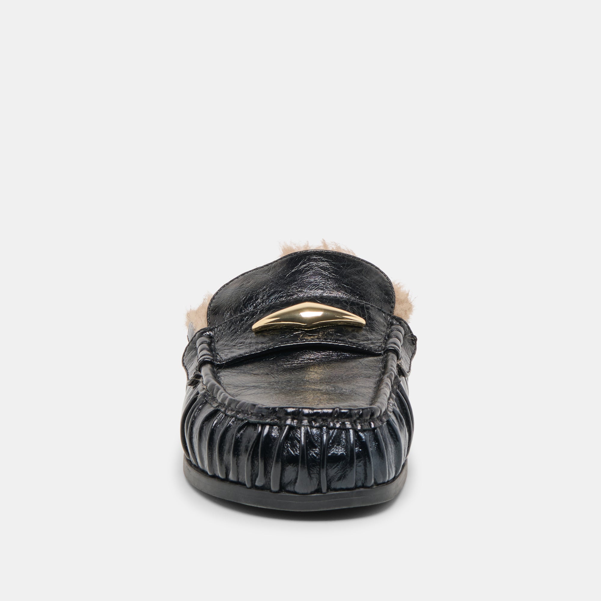 JODERO PLUSH FLATS BLACK LEATHER