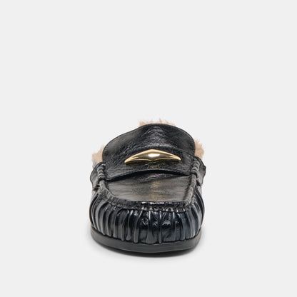 JODERO PLUSH FLATS BLACK LEATHER