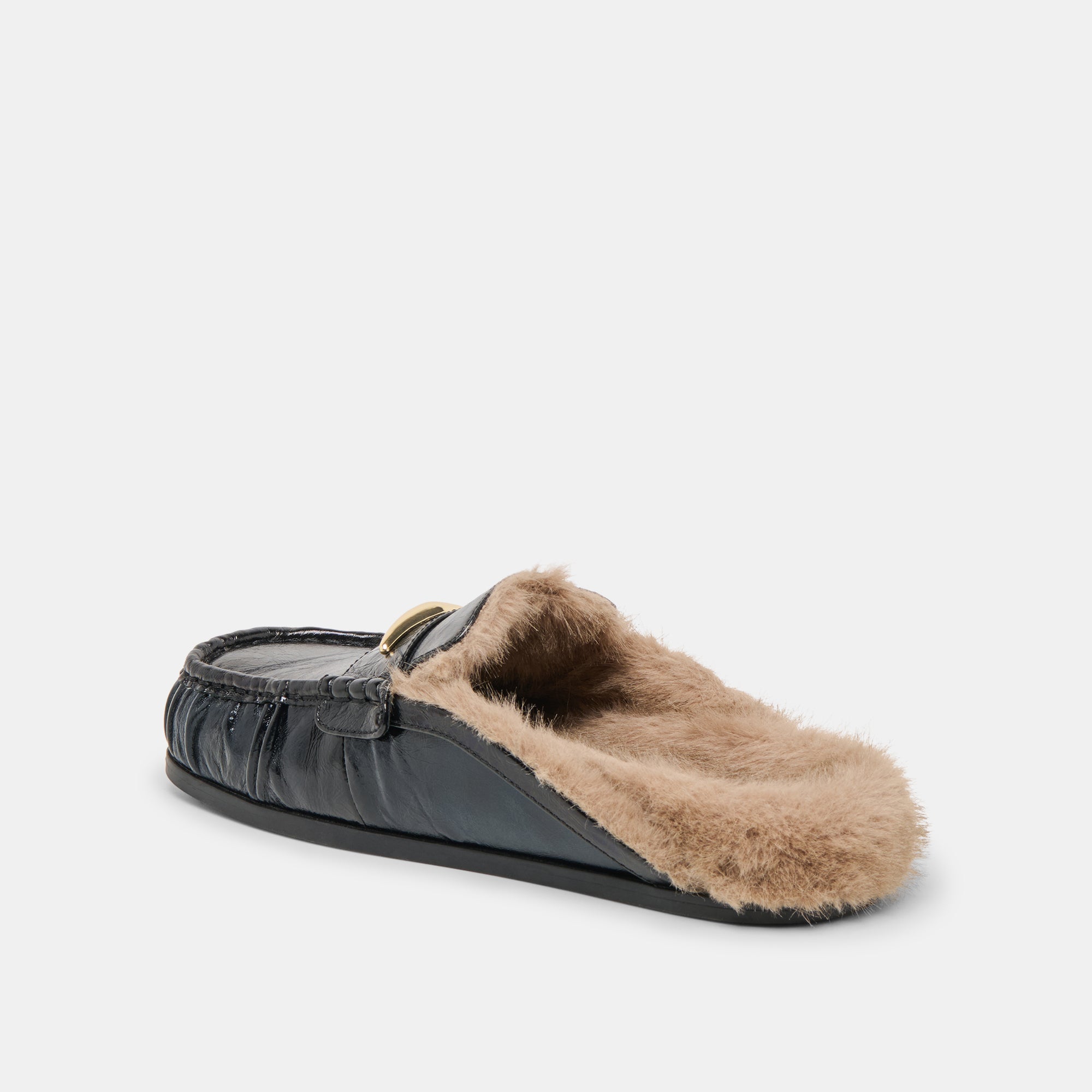 JODERO PLUSH FLATS BLACK LEATHER