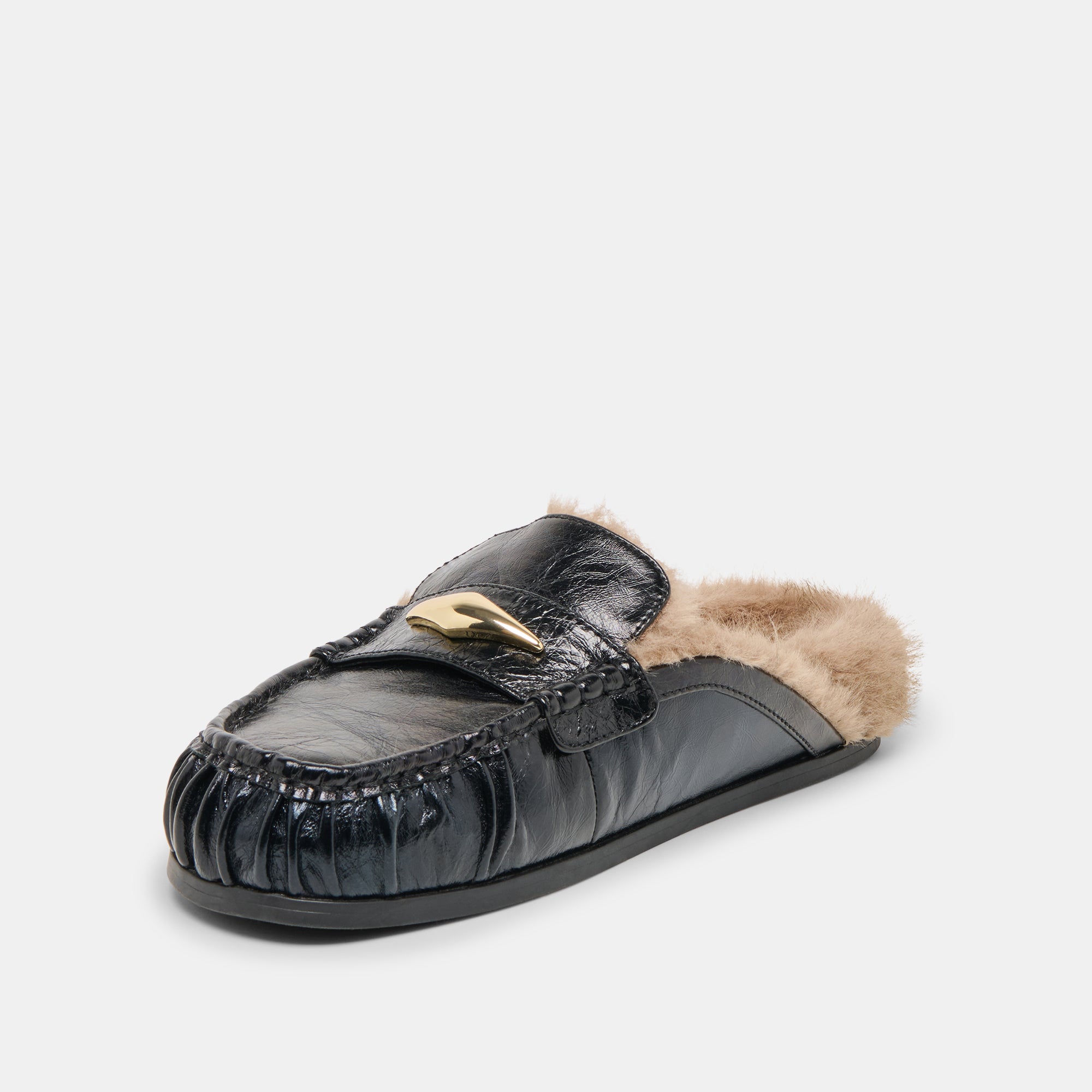 JODERO PLUSH FLATS BLACK LEATHER
