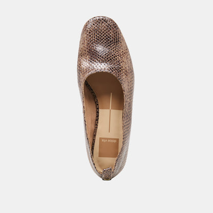 KORY BALLET FLATS SNAKE TAN EMBOSSED LEATHER