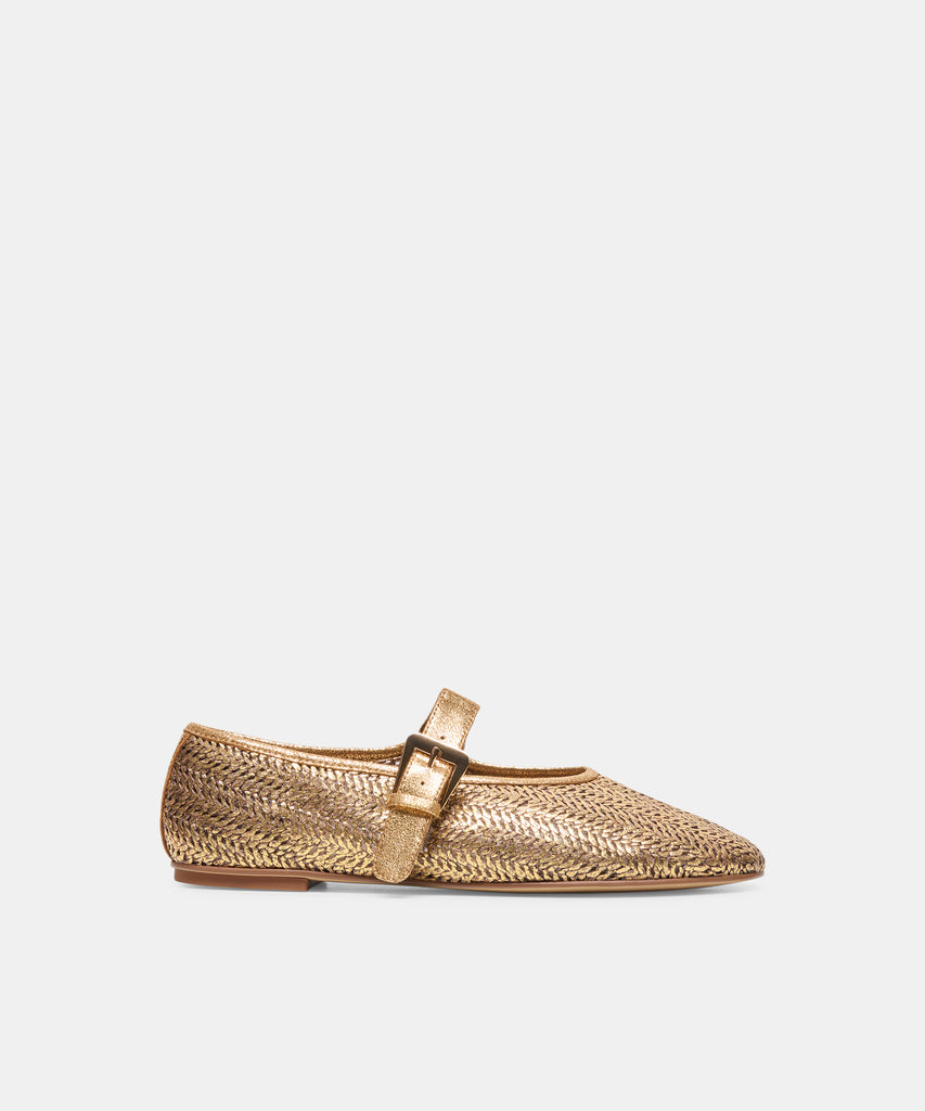 LONNIE Dk Gold Woven Raffia Mary-Jane Ballet Flats | Dolce Vita