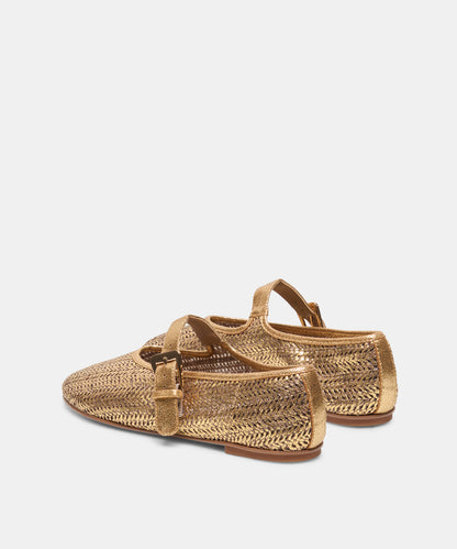 LONNIE BALLET FLATS DK GOLD WOVEN RAFFIA