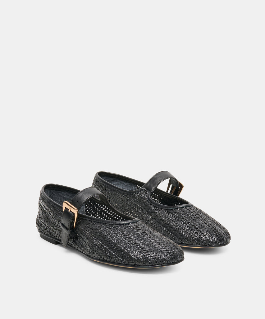 LONNIE BALLET FLATS ONYX WOVEN RAFFIA