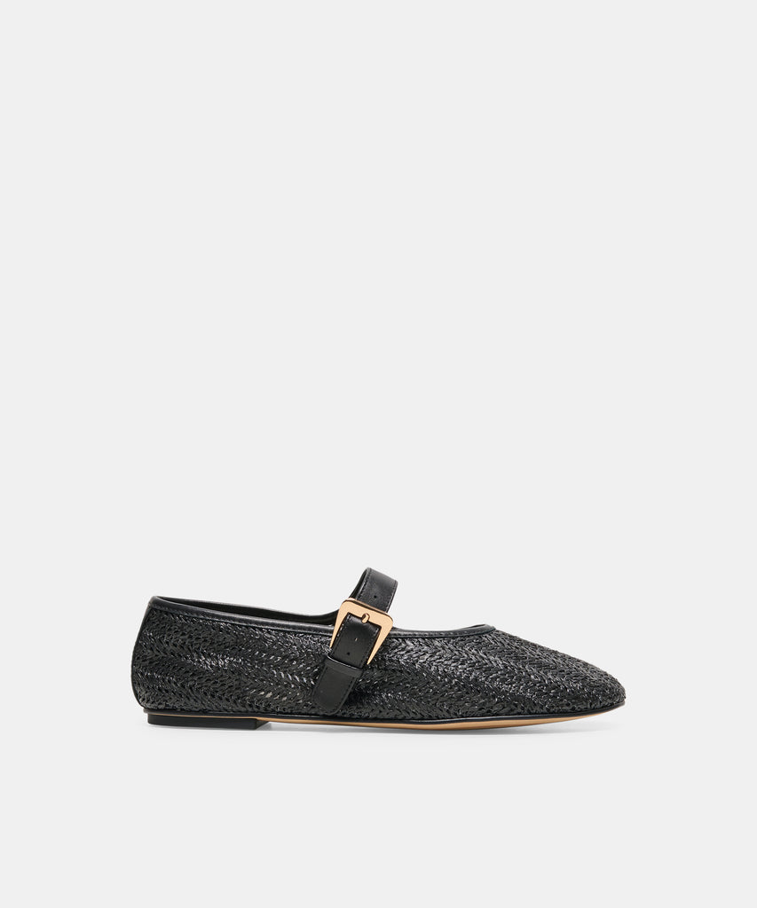 LONNIE Onyx Woven Raffia Mary-Jane Ballet Flats | Dolce Vita