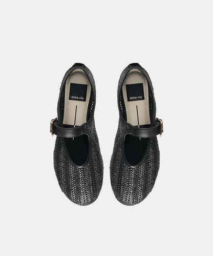 LONNIE BALLET FLATS ONYX WOVEN RAFFIA