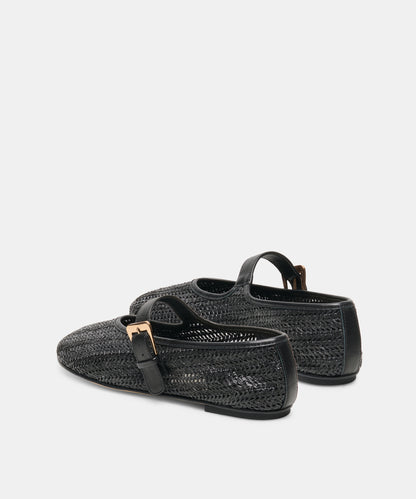 LONNIE BALLET FLATS ONYX WOVEN RAFFIA