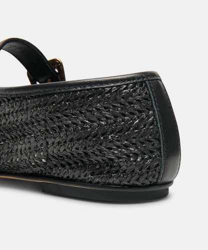 LONNIE BALLET FLATS ONYX WOVEN RAFFIA