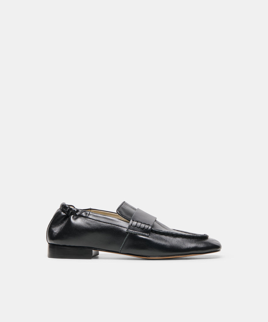 LYNEE Black Leather Square Toe Penny Loafers | Dolce Vita