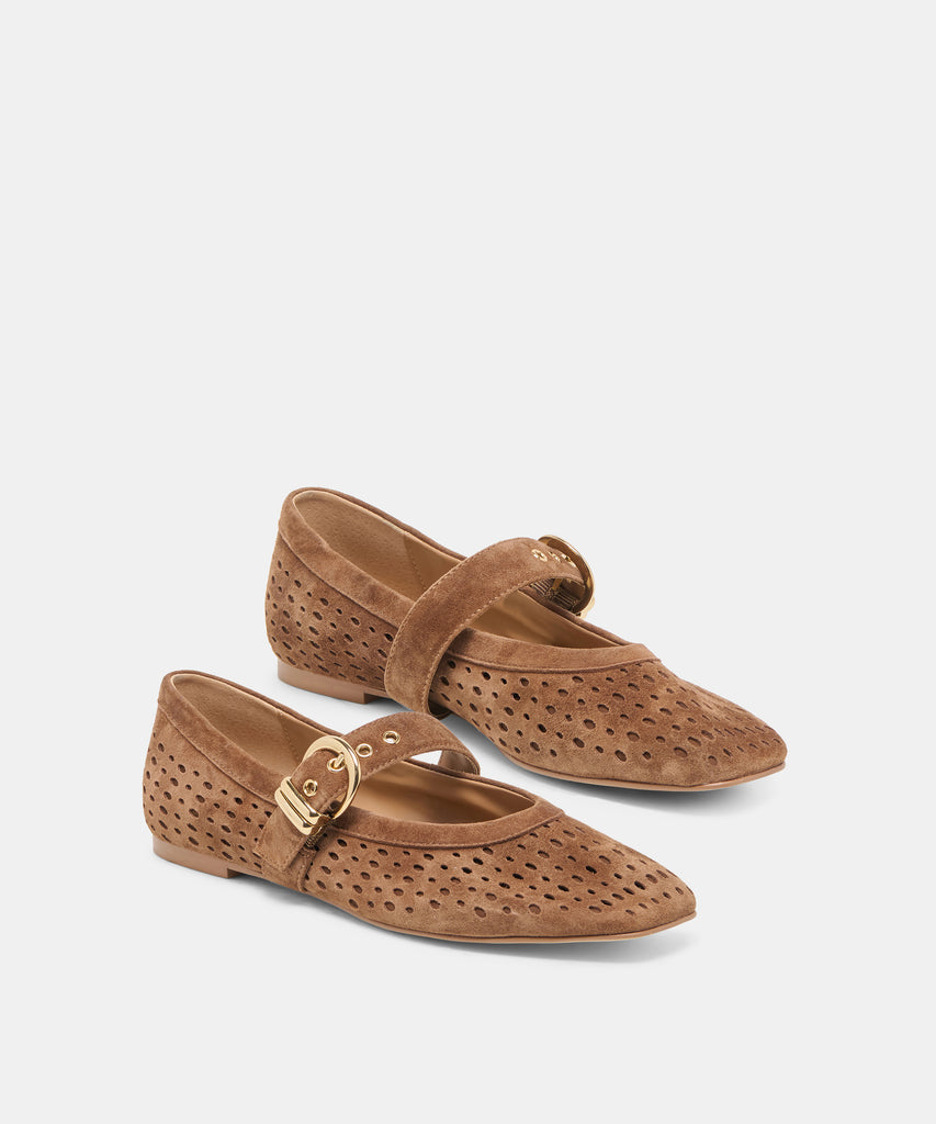 MIKELA BALLET FLATS COCOA PERFORATED SUEDE