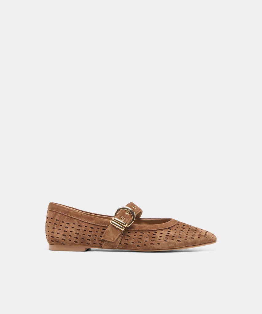 MIKELA Cocoa Perforated Suede Mary-Jane Ballet Flats | Dolce Vita