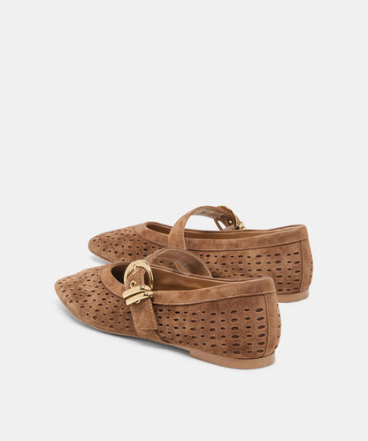 MIKELA BALLET FLATS COCOA PERFORATED SUEDE