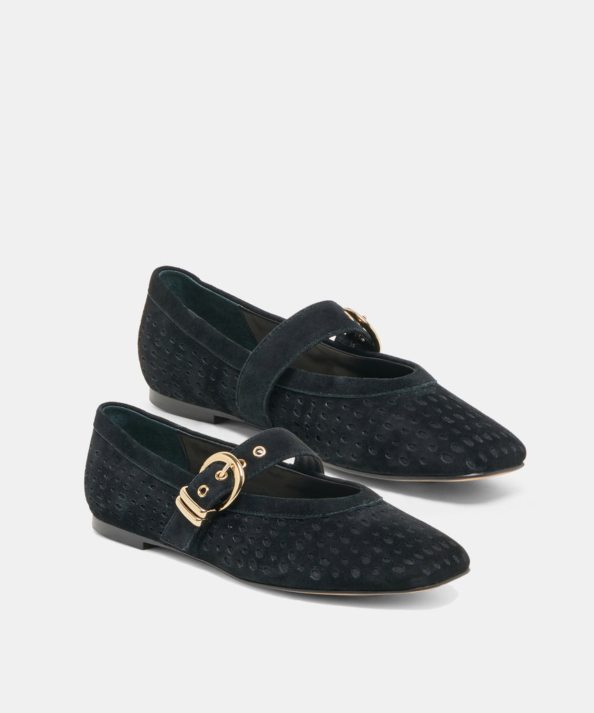 MIKELA BALLET FLATS ONYX PERFORATED SUEDE