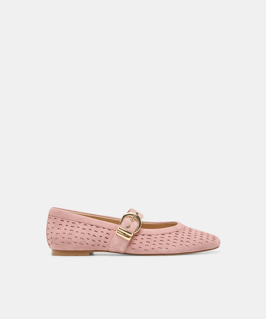 MIKELA Pink Perforated Suede Mary-Jane Ballet Flats | Dolce Vita
