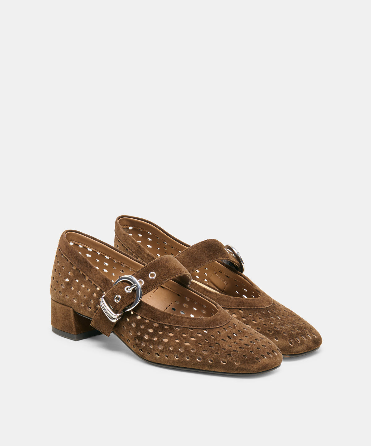 MIKEL MID HEELS CHESTNUT PERFORATED SUEDE - view 2