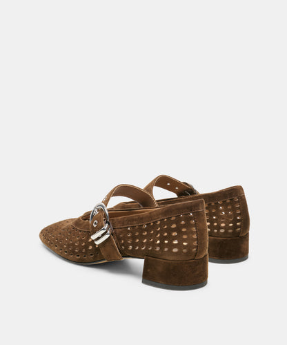 MIKEL MID HEELS CHESTNUT PERFORATED SUEDE
