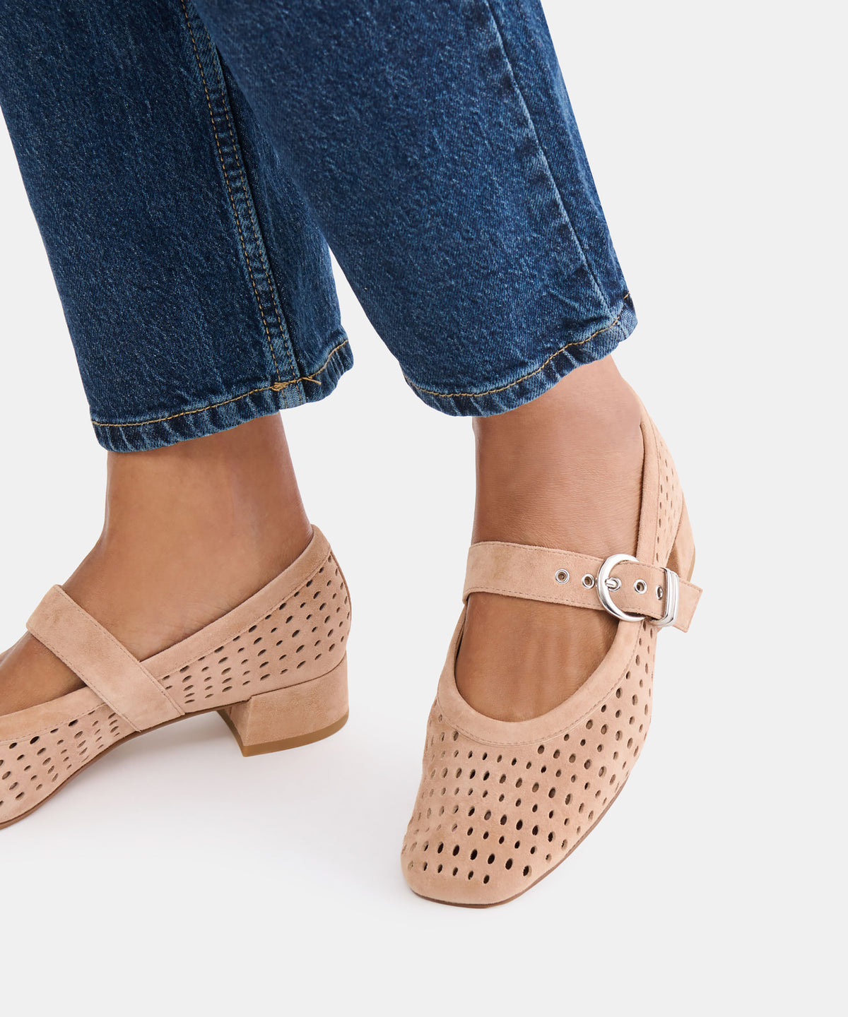 MIKEL MID HEELS TOFFEE PERFORATED SUEDE - view 2