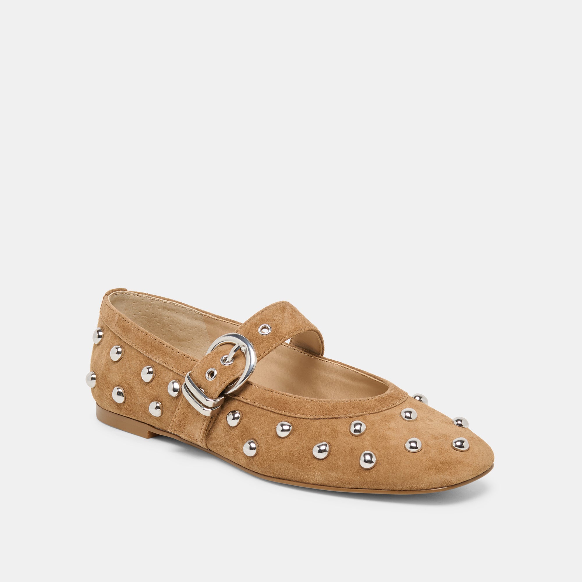 MIKEL STUD BALLET FLATS LT BROWN SUEDE - view 3