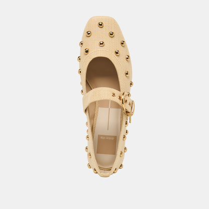 MIKEL STUD BALLET FLATS LT NATURAL RAFFIA