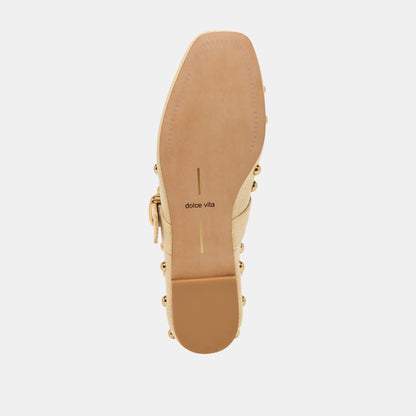 MIKEL STUD BALLET FLATS LT NATURAL RAFFIA