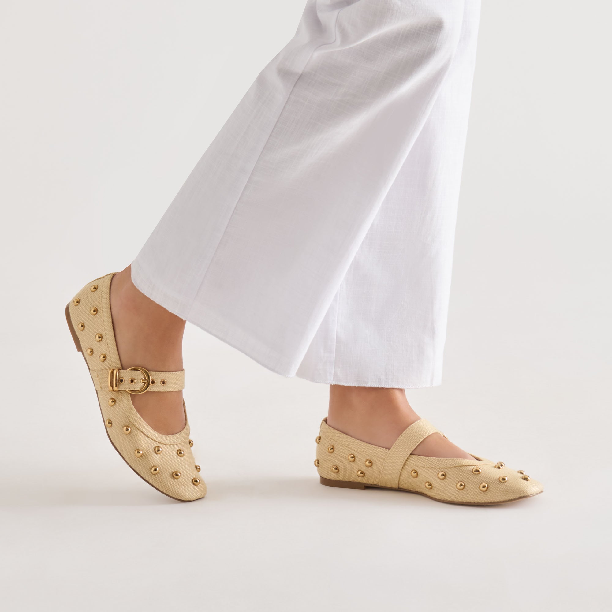 MIKEL STUD BALLET FLATS LT NATURAL RAFFIA - view 6