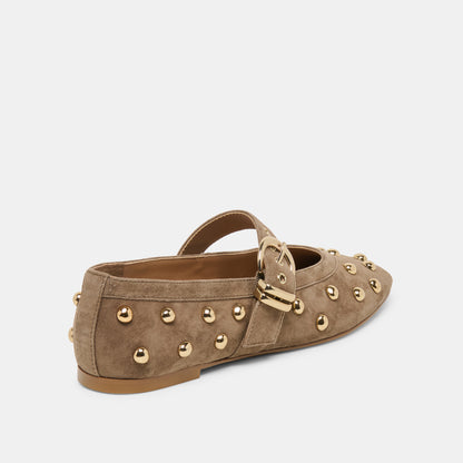 MIKEL STUD BALLET FLATS OLIVE SUEDE