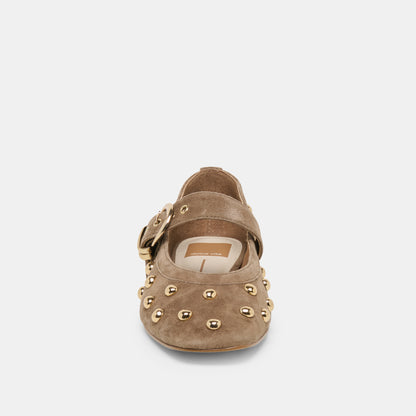 MIKEL STUD BALLET FLATS OLIVE SUEDE