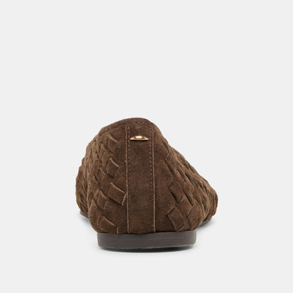 MYCAH BALLET FLATS DK BROWN WOVEN SUEDE