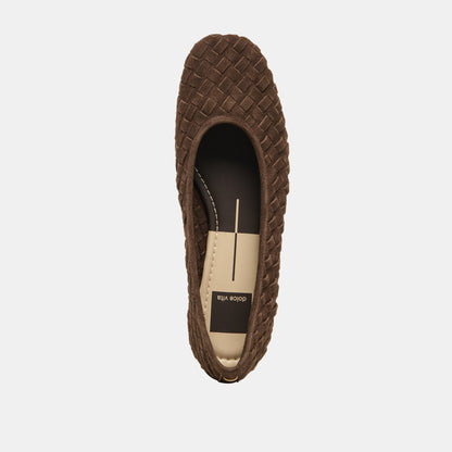 MYCAH BALLET FLATS DK BROWN WOVEN SUEDE