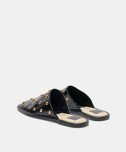 PHIRA STUD FLATS BLACK LEATHER