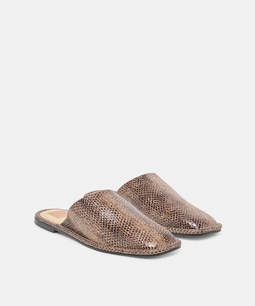 PHIRA FLATS SNAKE TAN EMBOSSED LEATHER