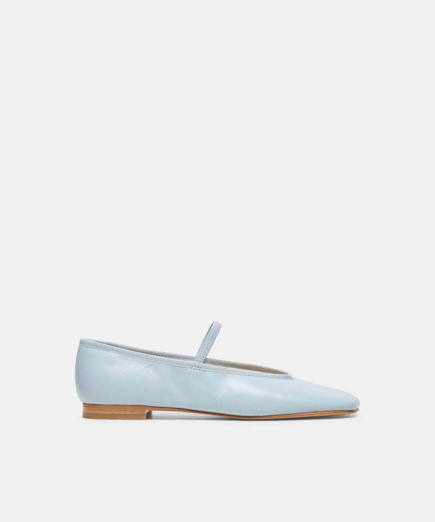 RONEN Sky Blue Leather Square-Toe Mary-Jane Ballet Flats | Dolce Vita