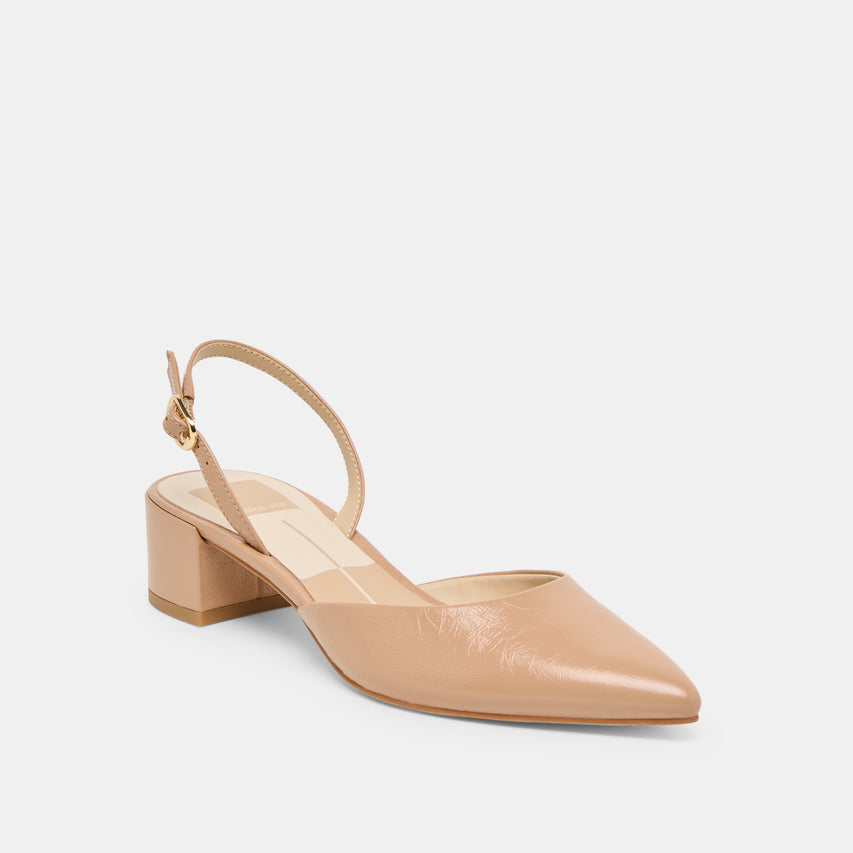 CAREL HEELS LT TAN CRINKLE PATENT LEATHER
