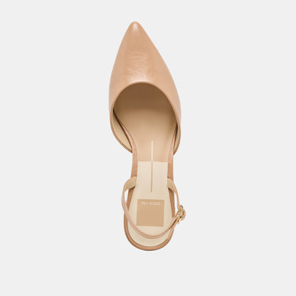 CAREL WIDE HEELS LT TAN CRINKLE PATENT LEATHER