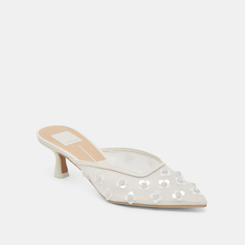 CLARA PEARL HEELS TRUE WHITE DAISY MESH