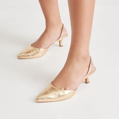 CORSA HEELS GOLD DISTRESSED LEATHER