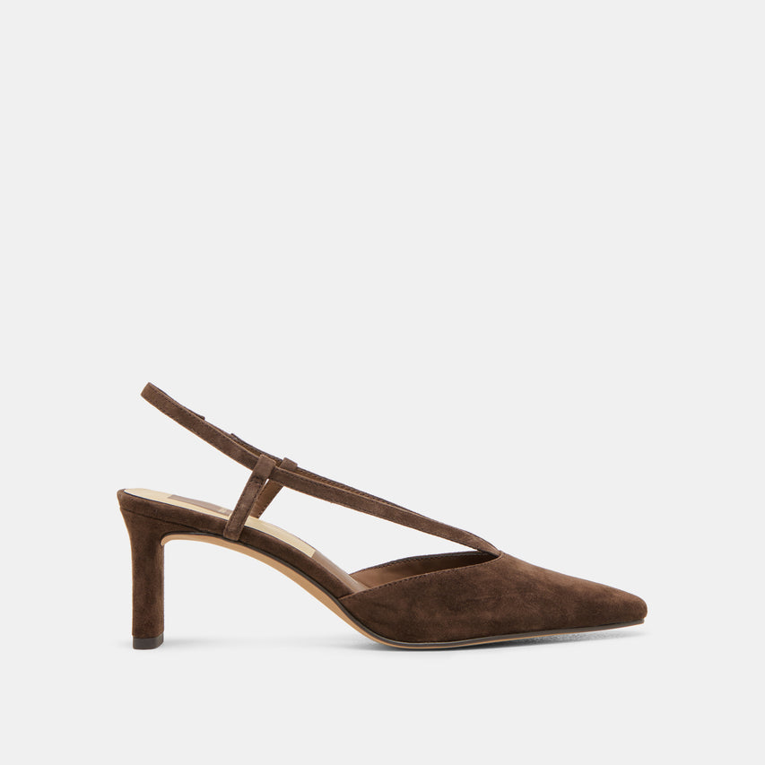 GINAY HEELS DK BROWN SUEDE