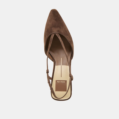 GINAY HEELS DK BROWN SUEDE