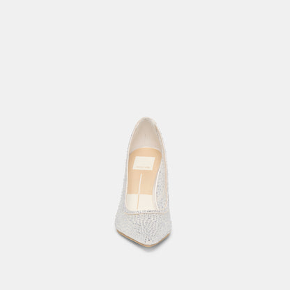 KASHE CRYSTAL HEELS WHITE MESH