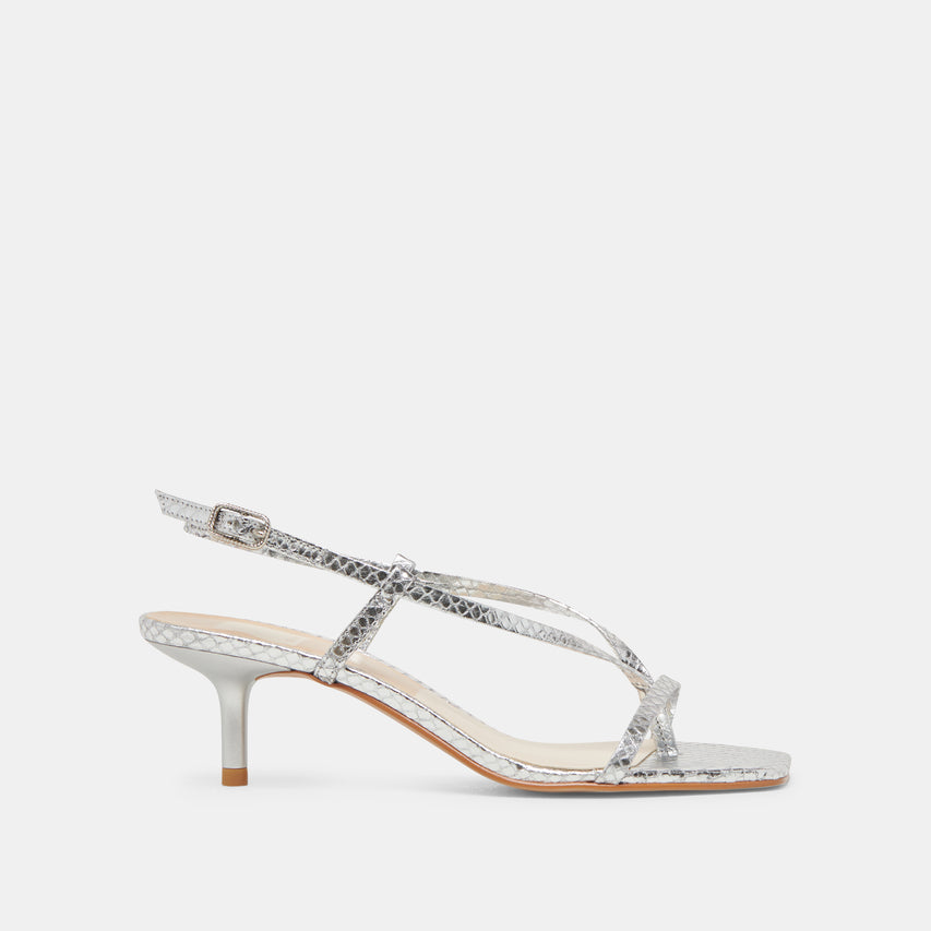 LAURY HEELS SILVER EMBOSSED LEATHER