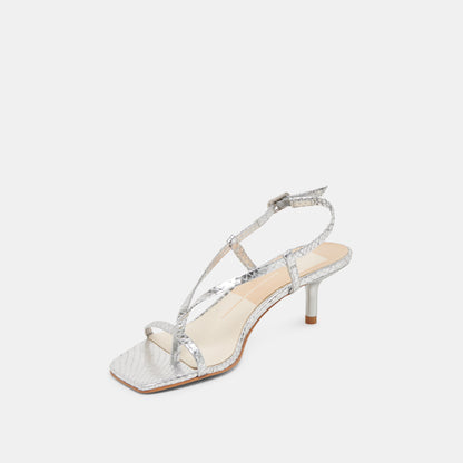 LAURY HEELS SILVER EMBOSSED LEATHER