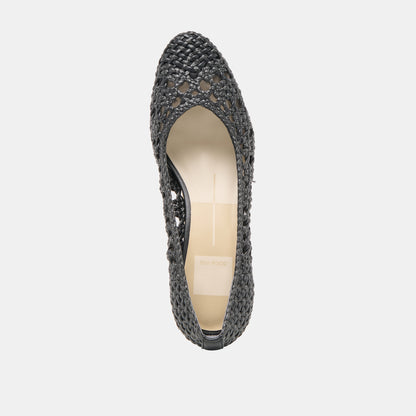 LULA HEELS BLACK WOVEN RAFFIA