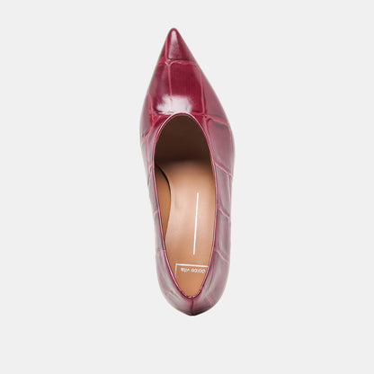 MIDGE HEELS BURGUNDY CROCO EMBOSSED LEATHER