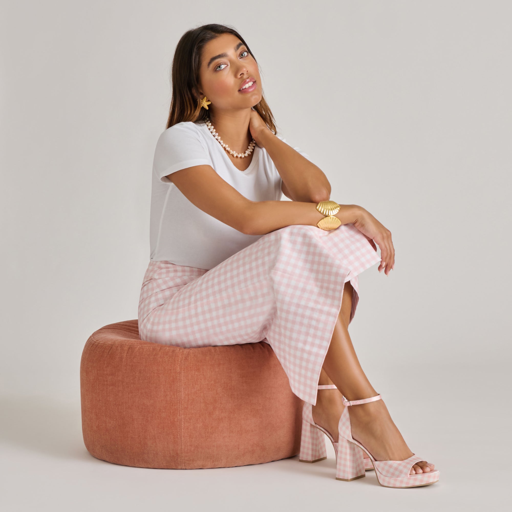 PANDRO X BYRDIE GOLF HEELS PINK PLAID GINGHAM - view 9
