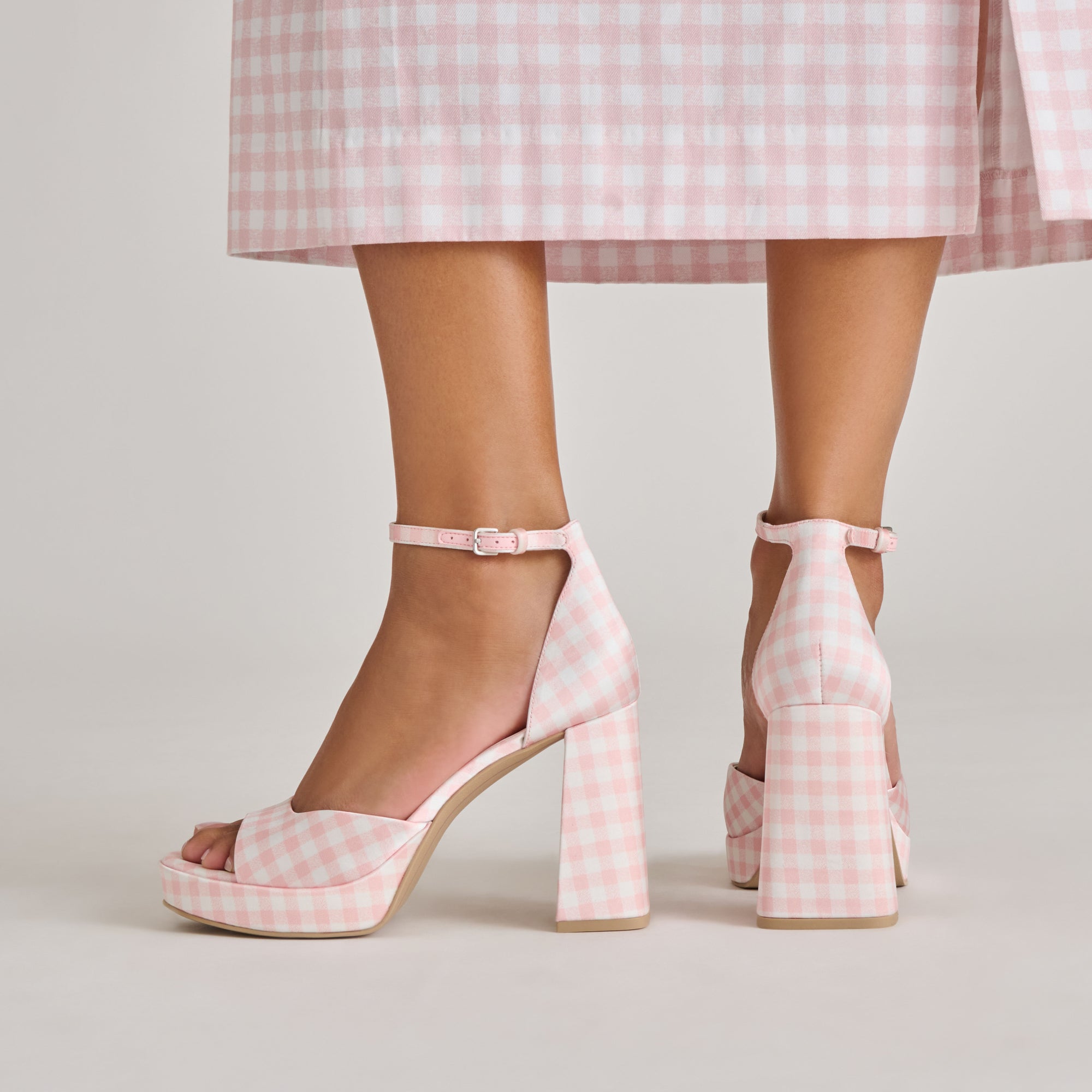 PANDRO X BYRDIE GOLF HEELS PINK PLAID GINGHAM - view 6