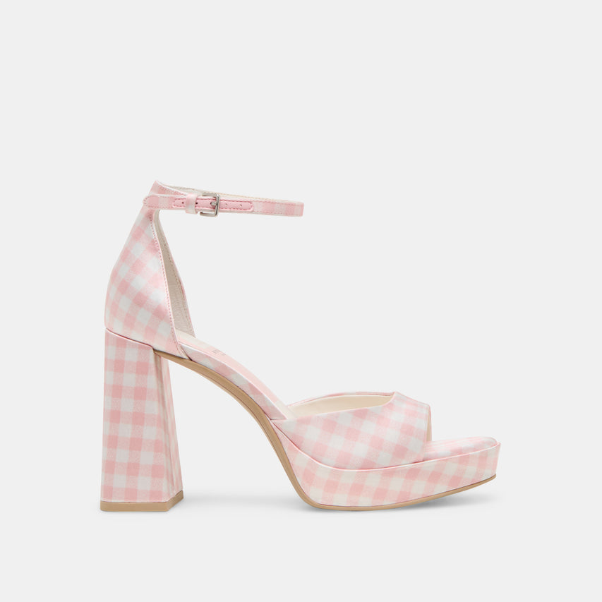 Reyes X Byrdie Golf Pink Plaid Gingham Heels | Dolce Vita