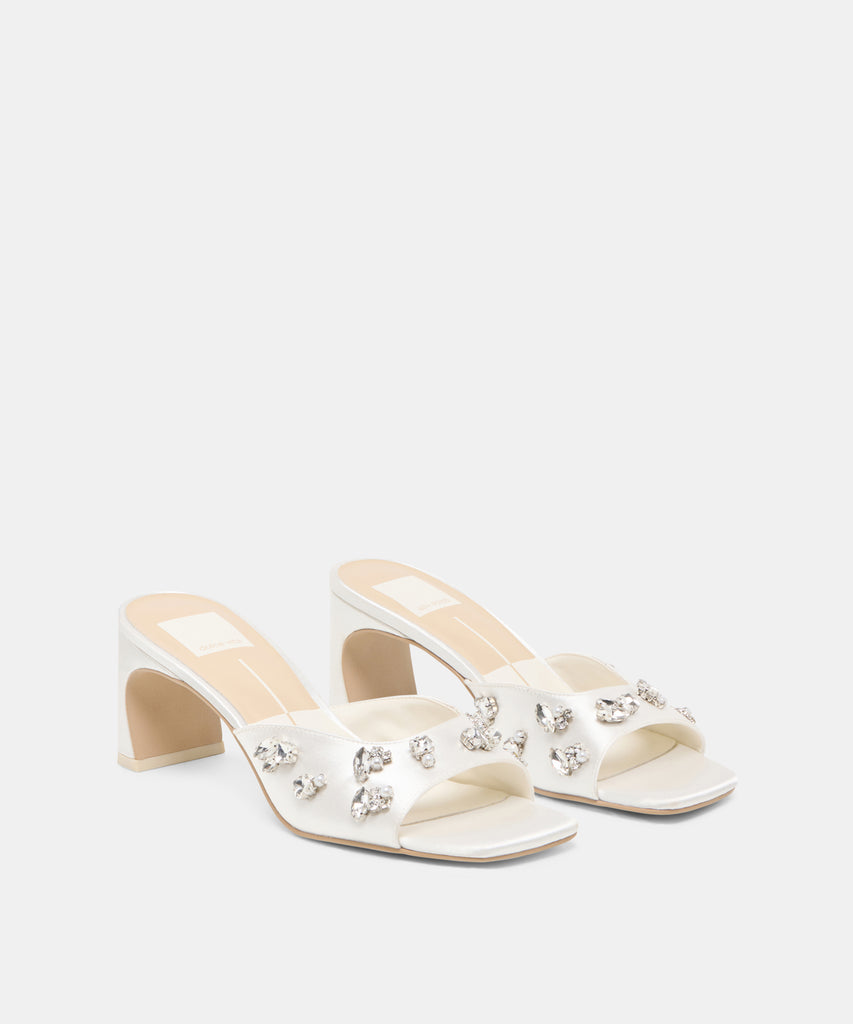GENENE RHINESTONE HEELS WHITE SATIN